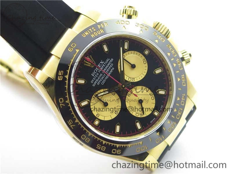 Daytona 116518 Paul Newman Noob 1:1 Best Edition YG Plated 904L SS Case Black Gold Dial on Black Rubber Strap SA4130 V3 (Free Extra Strap)