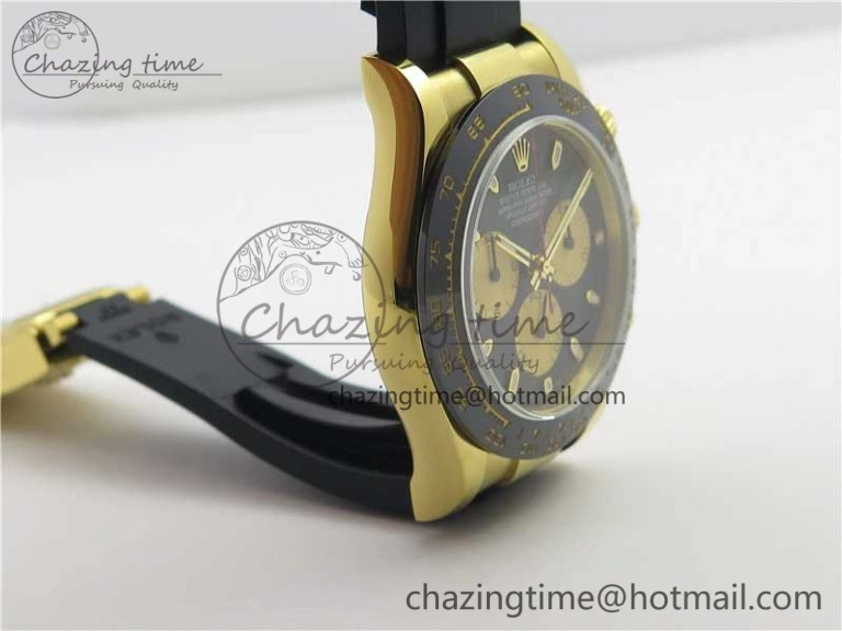 Daytona 116518 Paul Newman Noob 1:1 Best Edition YG Plated 904L SS Case Black Gold Dial on Black Rubber Strap SA4130 V3 (Free Extra Strap)