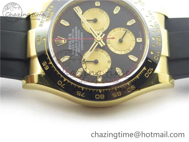 Daytona 116518 Paul Newman Noob 1:1 Best Edition YG Plated 904L SS Case Black Gold Dial on Black Rubber Strap SA4130 V3 (Free Extra Strap)