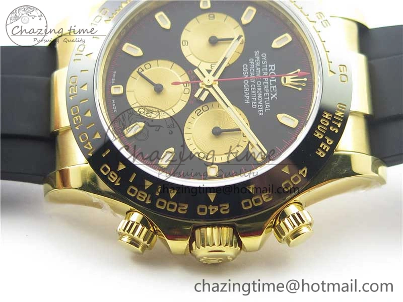 Daytona 116518 Paul Newman Noob 1:1 Best Edition YG Plated 904L SS Case Black Gold Dial on Black Rubber Strap SA4130 V3 (Free Extra Strap)