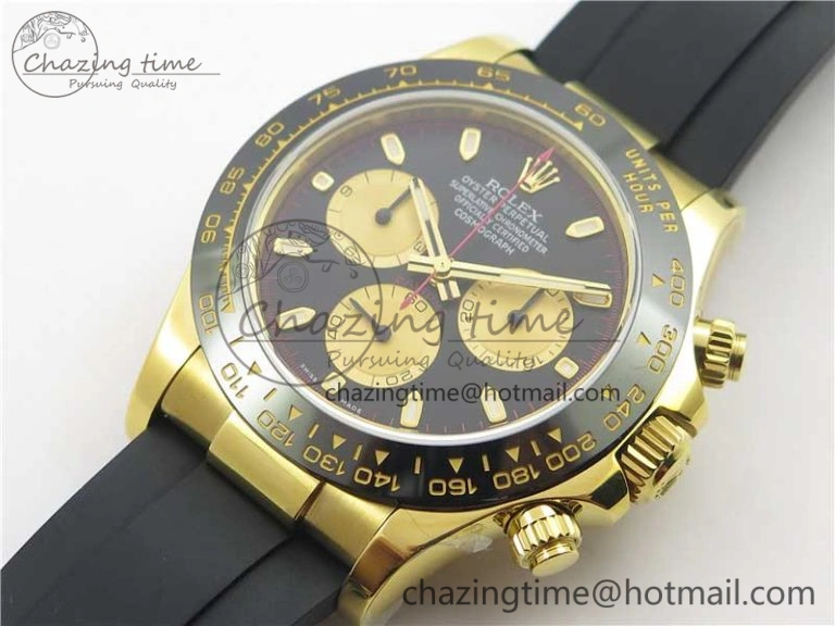 Daytona 116518 Paul Newman Noob 1:1 Best Edition YG Plated 904L SS Case Black Gold Dial on Black Rubber Strap SA4130 V3 (Free Extra Strap)