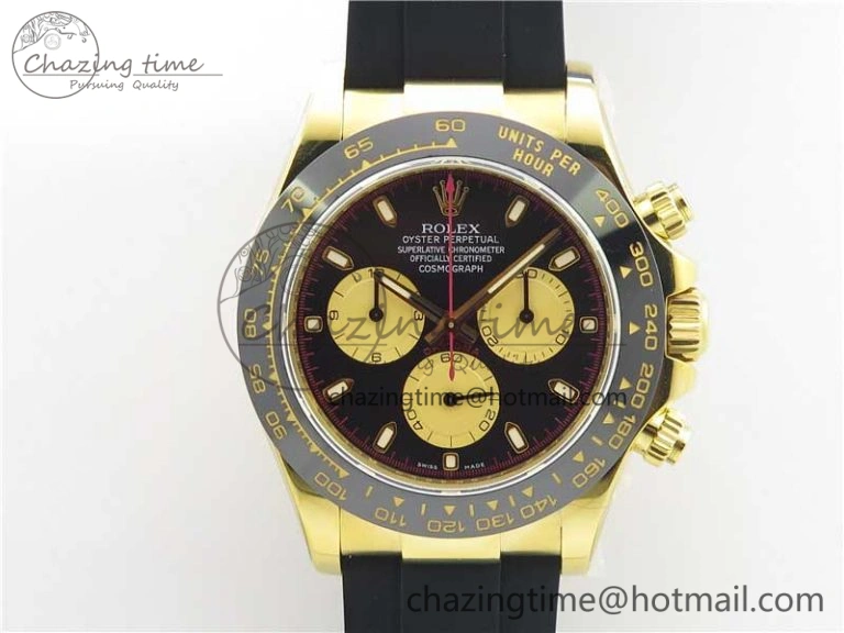 Daytona 116518 Paul Newman Noob 1:1 Best Edition YG Plated 904L SS Case Black Gold Dial on Black Rubber Strap SA4130 V3 (Free Extra Strap)