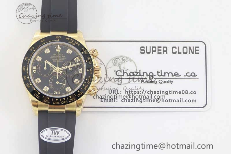 Daytona 116518 TWF 1:1 Best Edition 904L Steel Black Diamonds Dial on Oysterflex Strap A7750