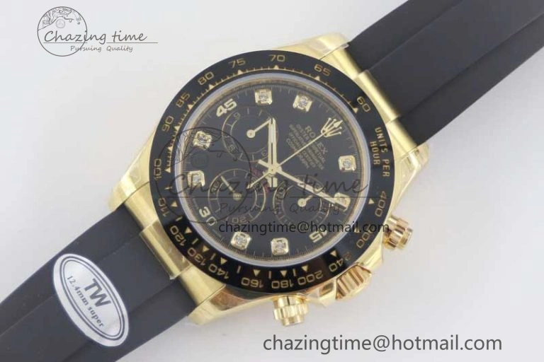 Daytona 116518 TWF 1:1 Best Edition 904L Steel Black Diamonds Dial on Oysterflex Strap A7750