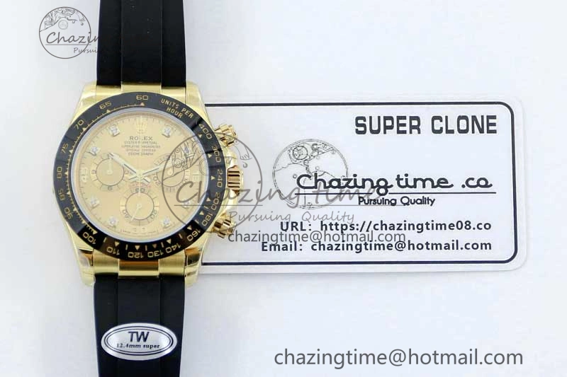 Daytona 116518 TWF 1:1 Best Edition 904L Steel YG Diamonds Dial on Oysterflex Strap A7750