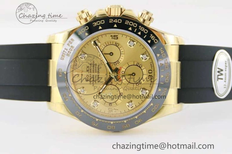 Daytona 116518 TWF 1:1 Best Edition 904L Steel YG Diamonds Dial on Oysterflex Strap A7750