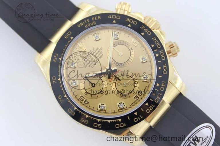 Daytona 116518 TWF 1:1 Best Edition 904L Steel YG Diamonds Dial on Oysterflex Strap A7750