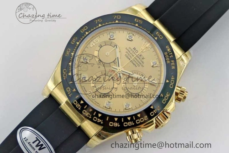 Daytona 116518 TWF 1:1 Best Edition 904L Steel YG Diamonds Dial on Oysterflex Strap A7750