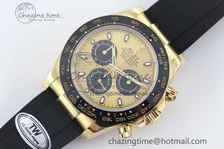 Daytona 116518 TWF 1:1 Best Edition 904L Steel YG Black Dial on Oysterflex Strap A7750
