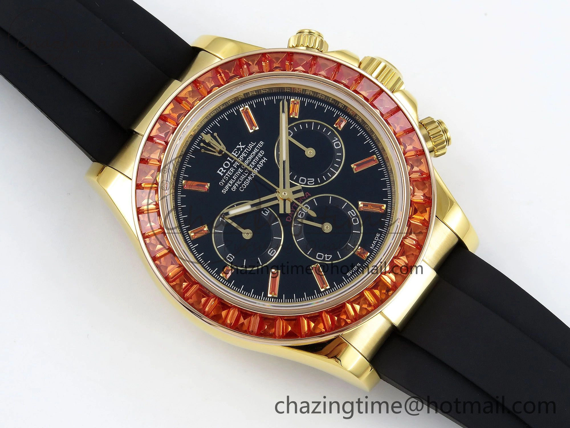 Daytona 116518 YG Orange Crystal Bezel N6F Best Edition Black Dial on Oysterflex Strap SA4130