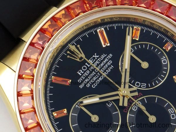 Daytona 116518 YG Orange Crystal Bezel N6F Best Edition Black Dial on Oysterflex Strap SA4130