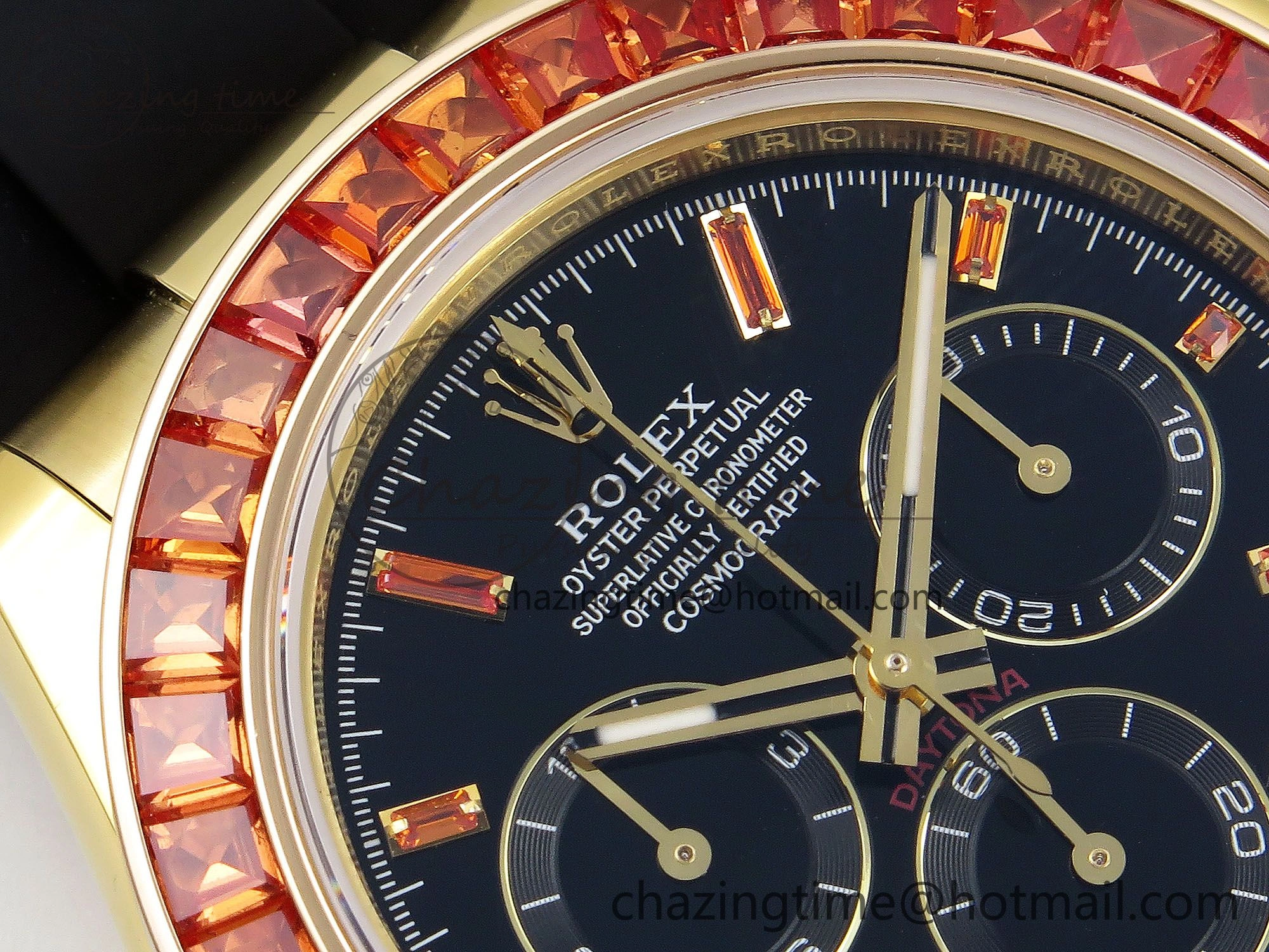 Daytona 116518 YG Orange Crystal Bezel N6F Best Edition Black Dial on Oysterflex Strap SA4130