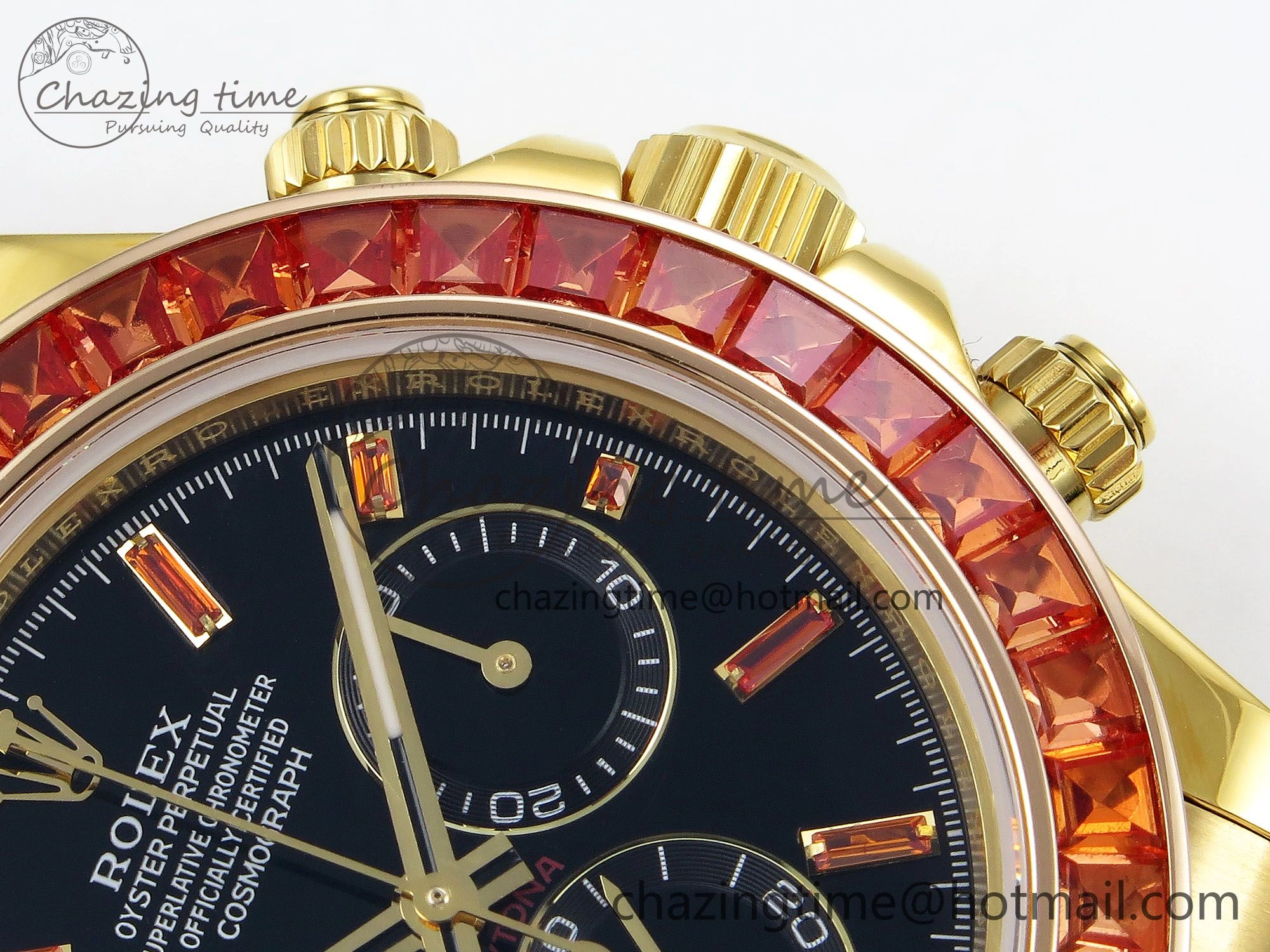 Daytona 116518 YG Orange Crystal Bezel N6F Best Edition Black Dial on Oysterflex Strap SA4130