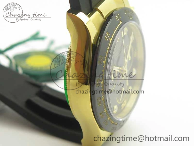 Daytona 116518LN YG JH Best Black Diam Dial On Rubber Strap A4130 (Free XS Rubber )