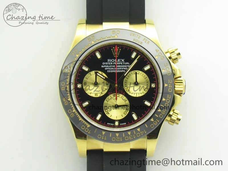 Daytona 116518LN YG JH Best Black Gold Dial On Rubber Strap A4130 (Free XS Rubber )