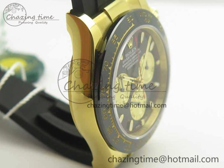 Daytona 116518LN YG JH Best Black Gold Dial On Rubber Strap A4130 (Free XS Rubber )