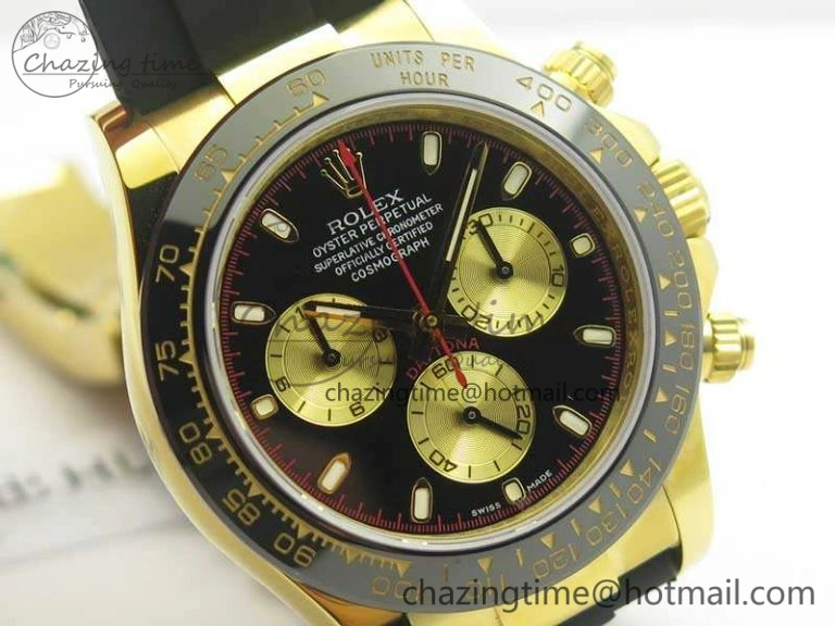 Daytona 116518LN YG JH Best Black Gold Dial On Rubber Strap A4130 (Free XS Rubber )