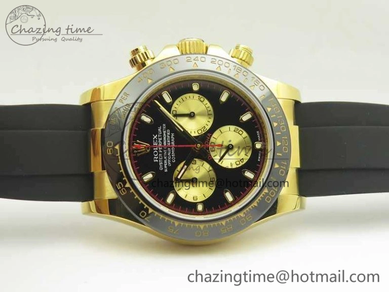 Daytona 116518LN YG JH Best Black Gold Dial On Rubber Strap A4130 (Free XS Rubber )