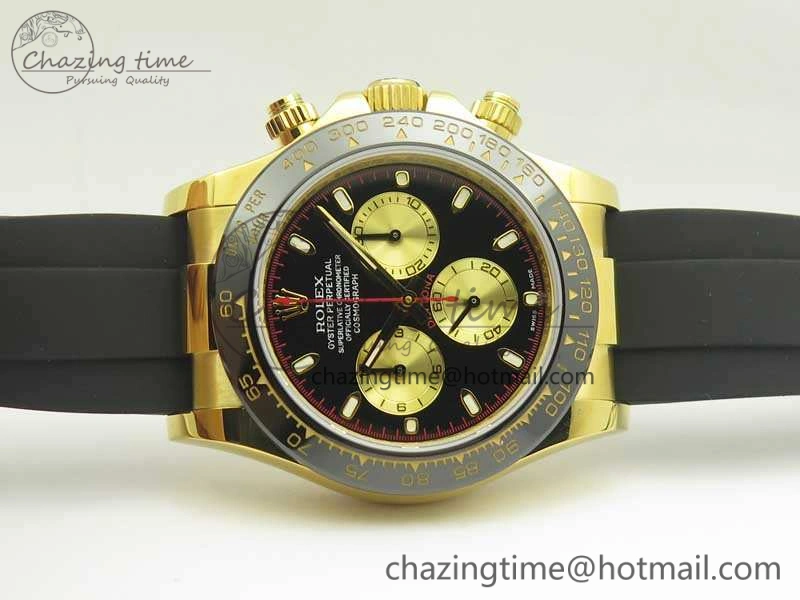 Daytona 116518LN YG JH Best Black Gold Dial On Rubber Strap A4130 (Free XS Rubber )