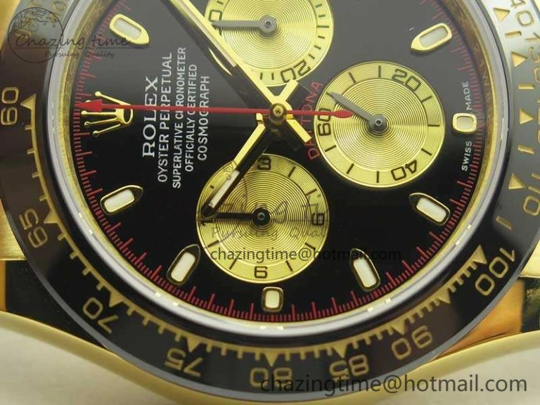 Daytona 116518LN YG JH Best Black Gold Dial On Rubber Strap A4130 (Free XS Rubber )