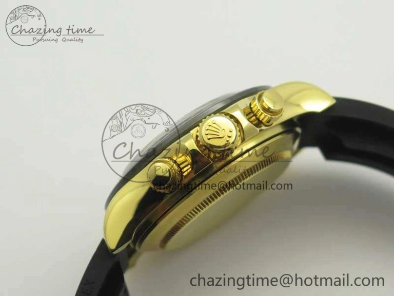 Daytona 116518LN YG JH Best Black Gold Dial On Rubber Strap A4130 (Free XS Rubber )