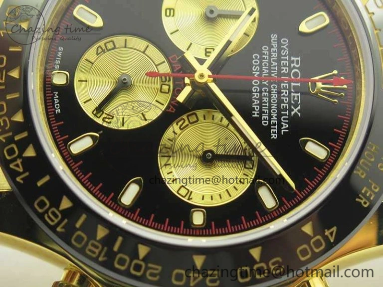 Daytona 116518LN YG JH Best Black Gold Dial On Rubber Strap A4130 (Free XS Rubber )