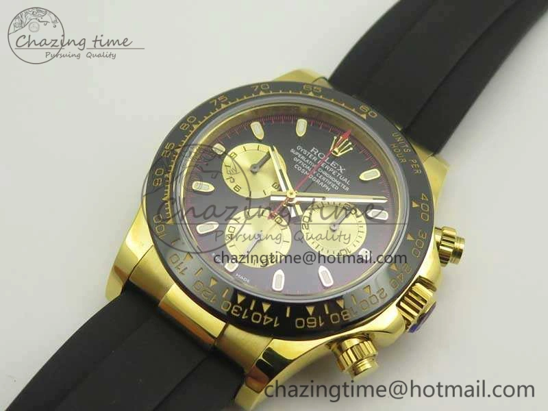 Daytona 116518LN YG JH Best Black Gold Dial On Rubber Strap A4130 (Free XS Rubber )