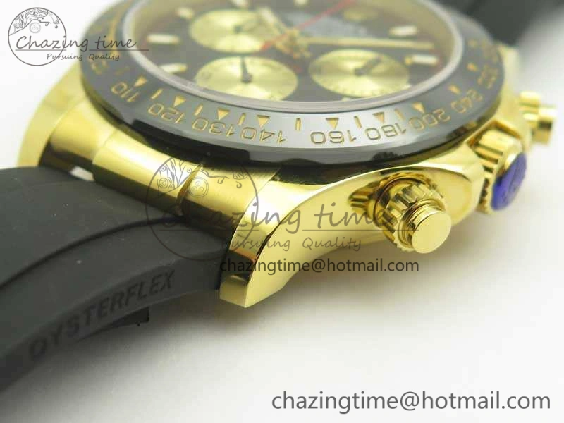 Daytona 116518LN YG JH Best Black Gold Dial On Rubber Strap A4130 (Free XS Rubber )