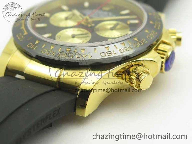 Daytona 116518LN YG JH Best Black Gold Dial On Rubber Strap A4130 (Free XS Rubber )