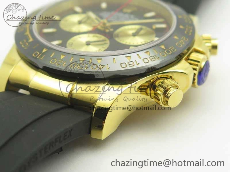 Daytona 116518LN YG JH Best Black Gold Dial On Rubber Strap A4130 (Free XS Rubber )