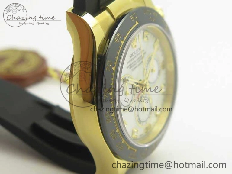 Daytona 116518LN YG JH Best White MOP Diam Dial On Rubber Strap A4130 (Free XS Rubber )