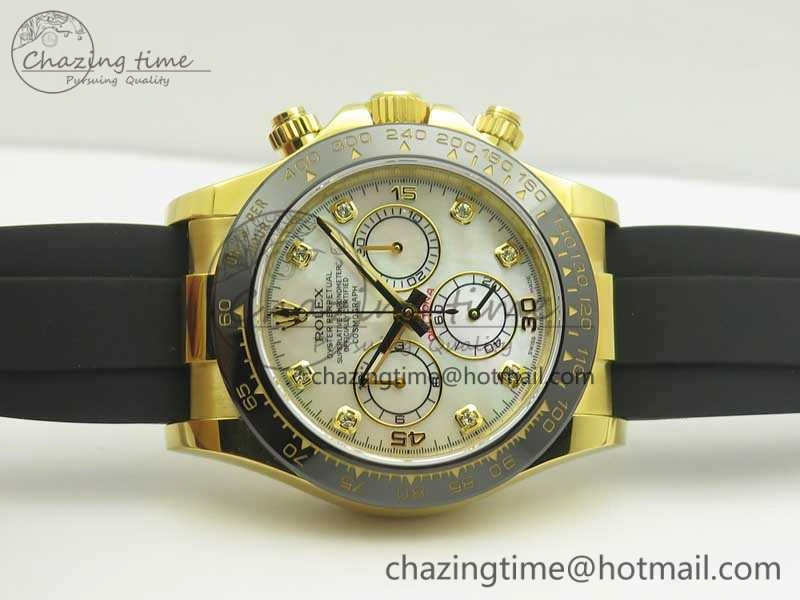 Daytona 116518LN YG JH Best White MOP Diam Dial On Rubber Strap A4130 (Free XS Rubber )