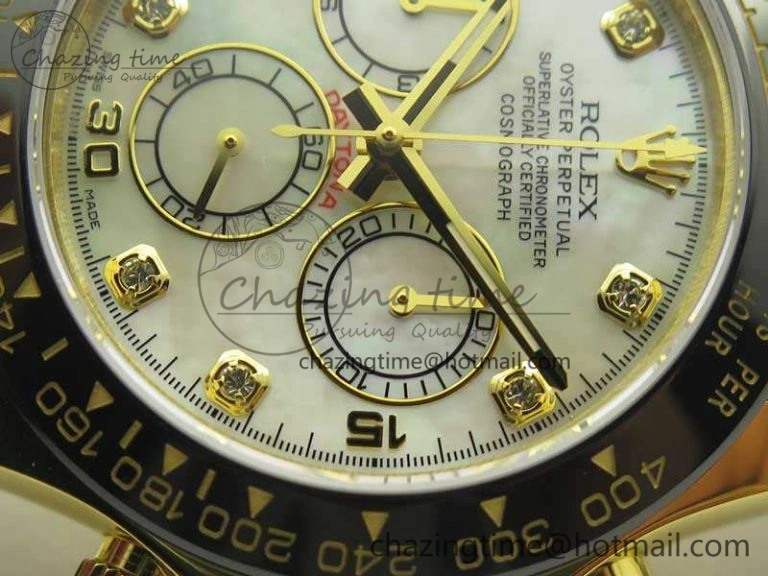 Daytona 116518LN YG JH Best White MOP Diam Dial On Rubber Strap A4130 (Free XS Rubber )