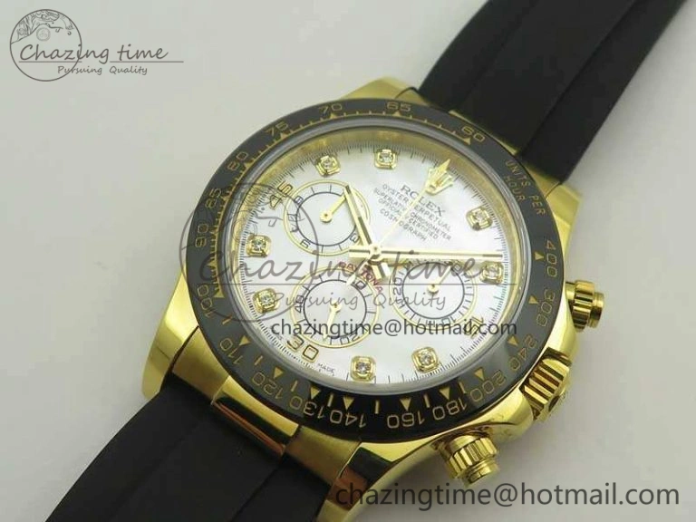 Daytona 116518LN YG JH Best White MOP Diam Dial On Rubber Strap A4130 (Free XS Rubber )