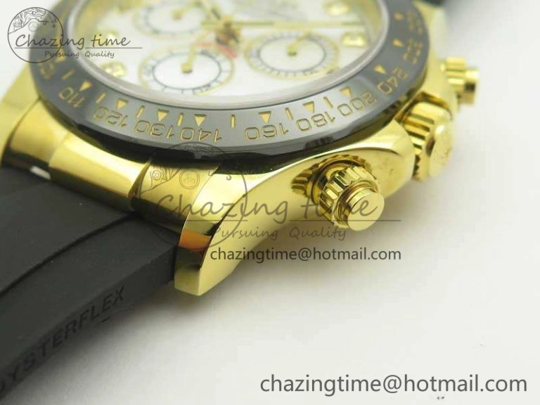 Daytona 116518LN YG JH Best White MOP Diam Dial On Rubber Strap A4130 (Free XS Rubber )