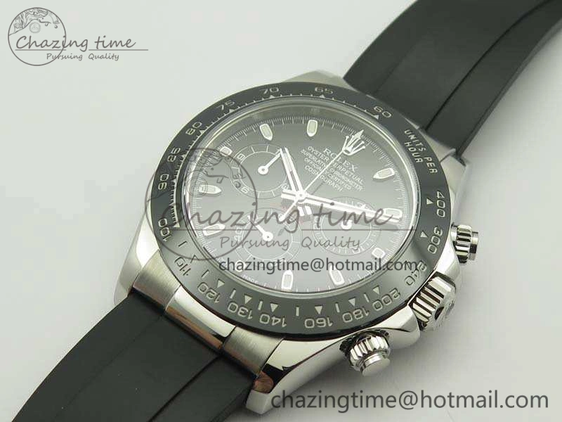 Daytona 116519 ARF Custom Made 904L SS Case Black Dial On Rubber Strap A4130 Super Clone