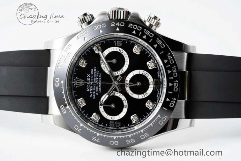 Daytona 116519 BTF 1:1 Best Edition Black Diamonds Dial on Oysterflex Rubber Strap SA4130
