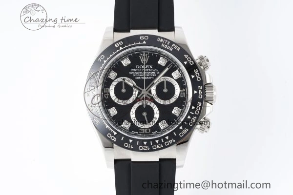 Daytona 116519 Clean Factory 1:1 Best Edition Black Diamonds Dial on Oysterflex Rubber Strap SA4130