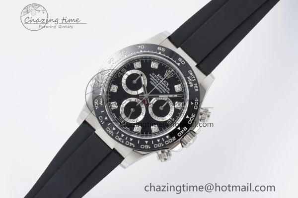 Daytona 116519 Clean Factory 1:1 Best Edition Black Diamonds Dial on Oysterflex Rubber Strap SA4130