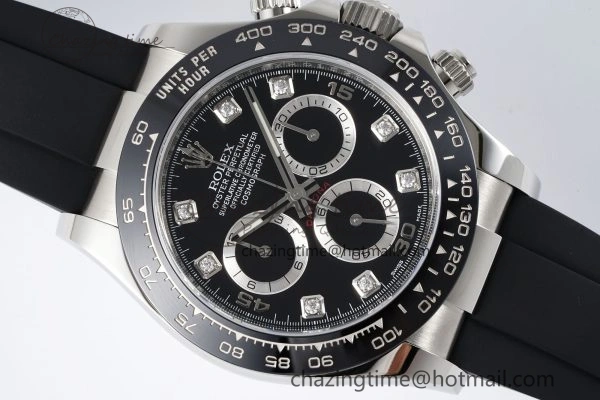 Daytona 116519 Clean Factory 1:1 Best Edition Black Diamonds Dial on Oysterflex Rubber Strap SA4130