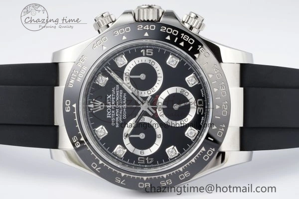 Daytona 116519 Clean Factory 1:1 Best Edition Black Diamonds Dial on Oysterflex Rubber Strap SA4130