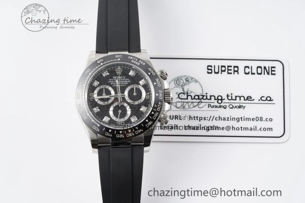 Daytona 116519 Clean Factory 1:1 Best Edition Black Diamonds Dial on Oysterflex Rubber Strap SA4130