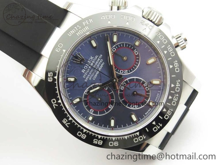 Daytona 116519 Noob 1:1 Best Edition 904L SS Case Blue Dial on Black Rubber Strap SA4130 (Free Extra Strap)