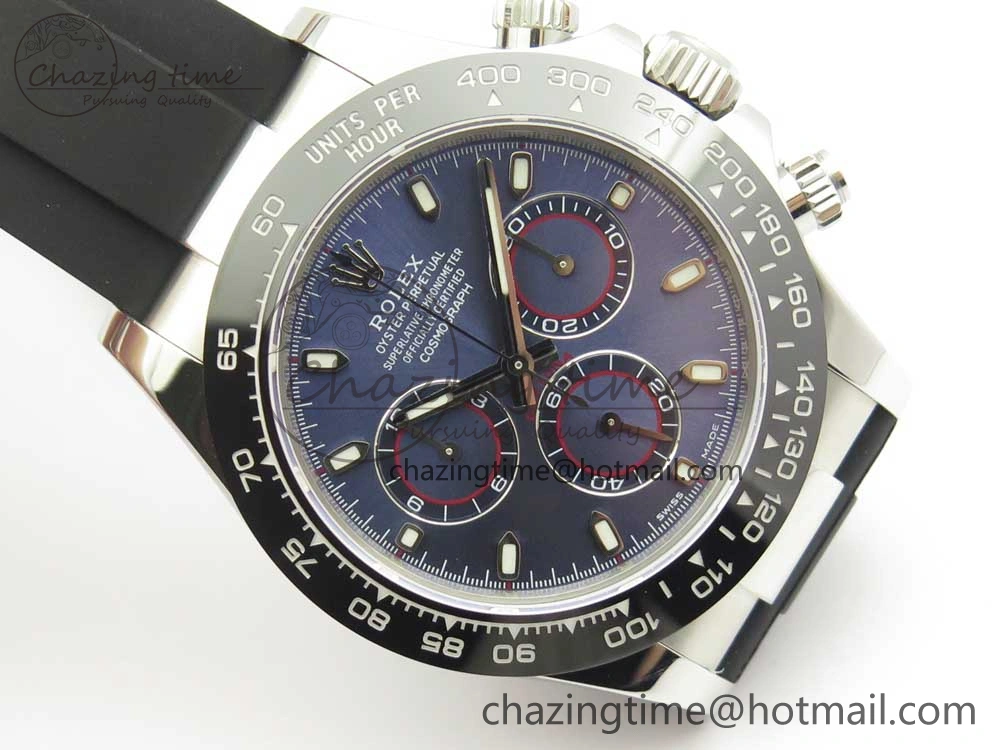 Daytona 116519 Noob 1:1 Best Edition 904L SS Case Blue Dial on Black Rubber Strap SA4130 (Free Extra Strap)