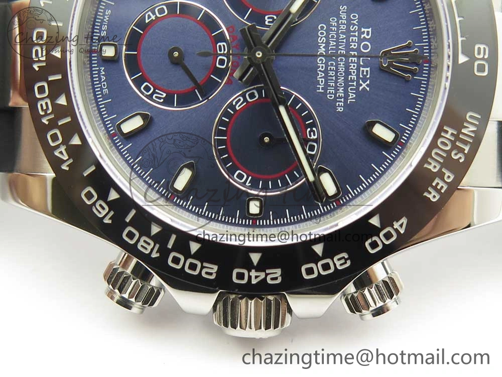 Daytona 116519 Noob 1:1 Best Edition 904L SS Case Blue Dial on Black Rubber Strap SA4130 (Free Extra Strap)