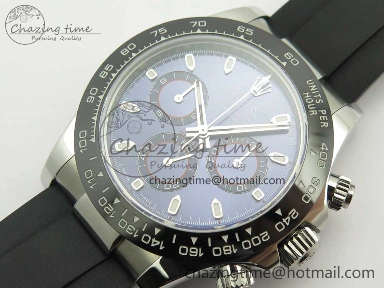 Daytona 116519 Noob 1:1 Best Edition 904L SS Case Blue Dial on Black Rubber Strap SA4130 (Free Extra Strap)