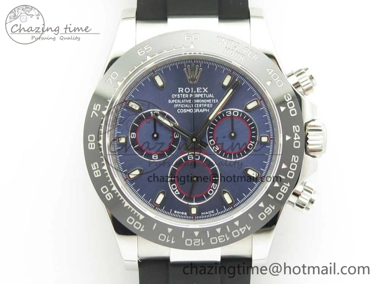 Daytona 116519 Noob 1:1 Best Edition 904L SS Case Blue Dial on Black Rubber Strap SA4130 (Free Extra Strap)