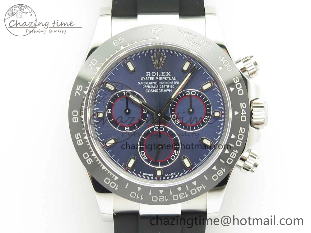 Daytona 116519 Noob 1:1 Best Edition 904L SS Case Blue Dial on Black Rubber Strap SA4130 (Free Extra Strap)