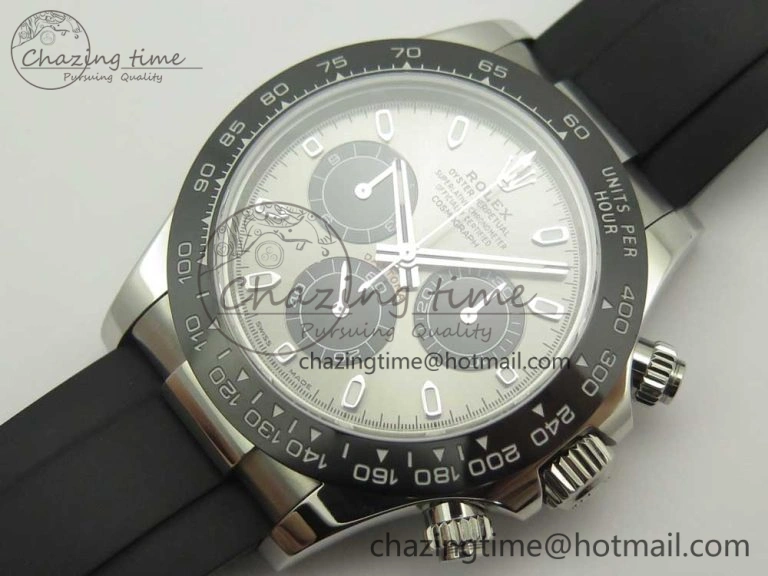 Daytona 116519 Noob 1:1 Best Edition 904L SS Case Gray Black Dial on Black Rubber Strap SA4130 (Free Extra Strap)