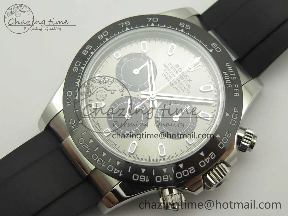 Daytona 116519 Noob 1:1 Best Edition 904L SS Case Gray Black Dial on Black Rubber Strap SA4130 (Free Extra Strap)